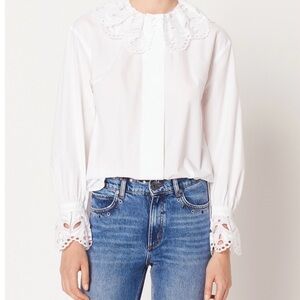 Elegant Sandro White Lace Collar Blouse